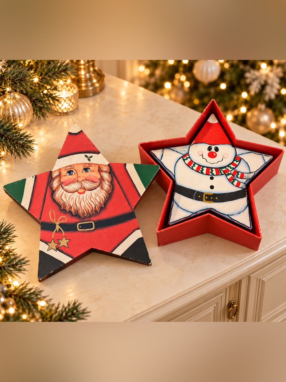 Santa & Snowman Star-Shaped Christmas Nesting Gift Boxes